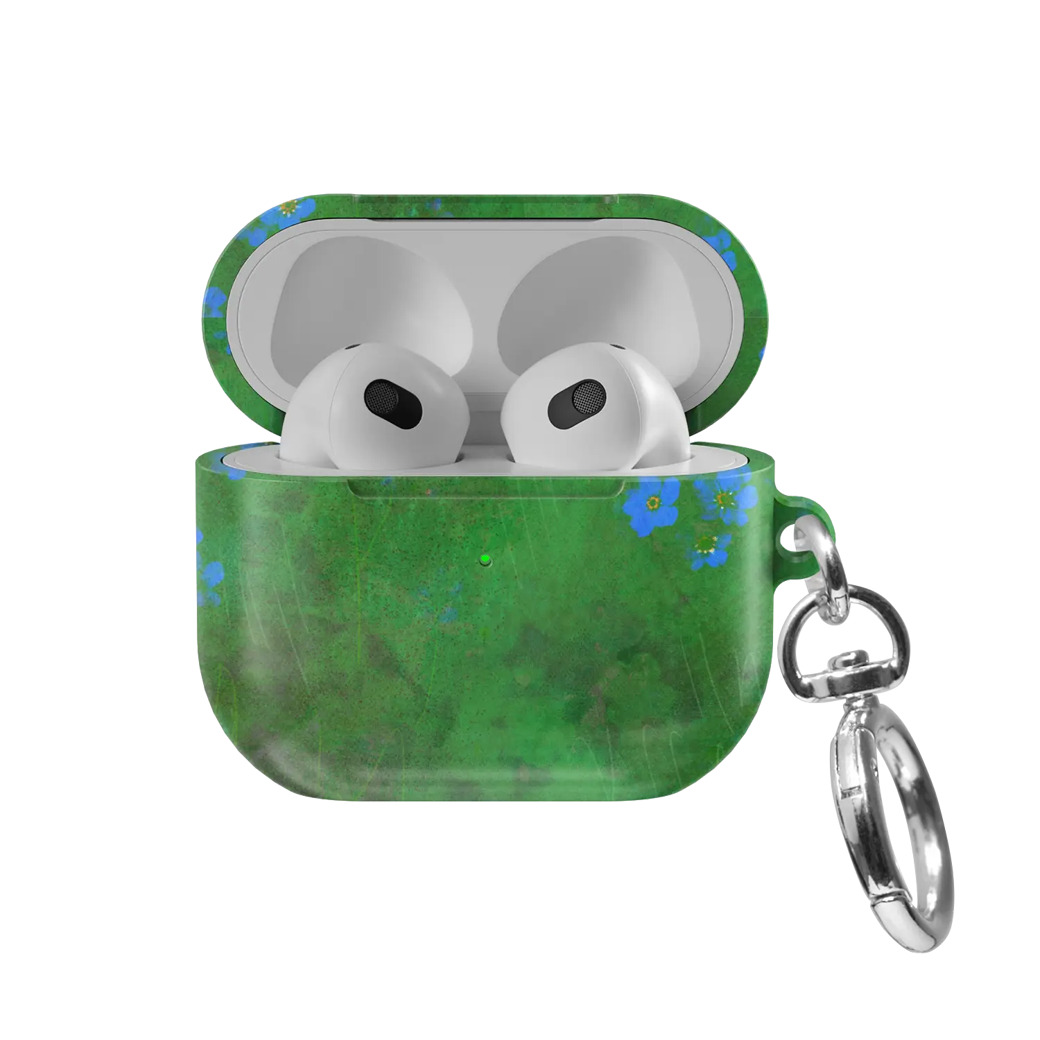 Green Floral AirPods Case, front view with lid open