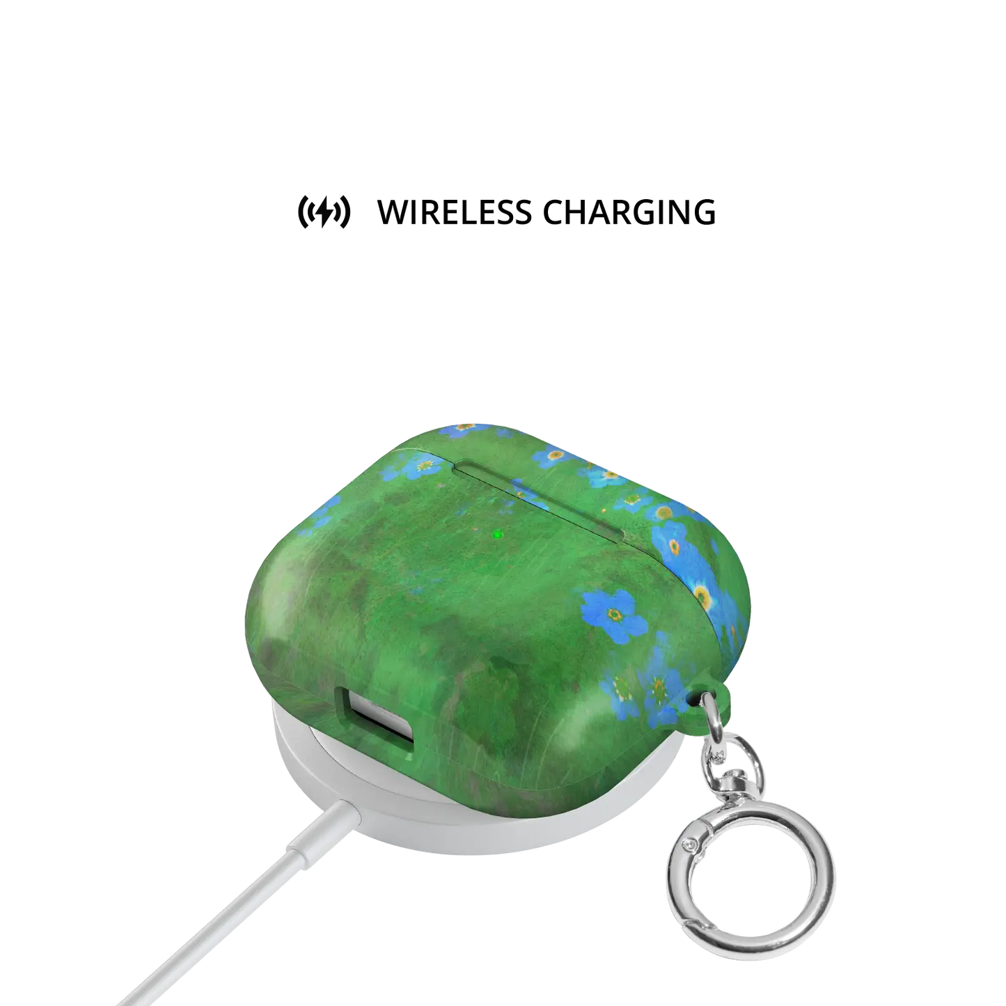Green Floral AirPods Case, on wireless charger