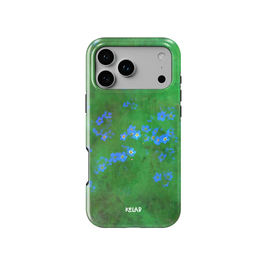 Vibrant Green Floral iPhone Case, back view showing full coverage and camera cutout