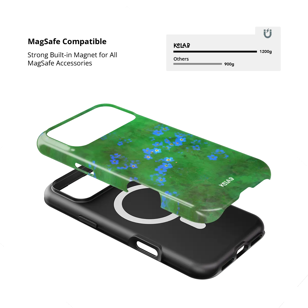 Vibrant Green Floral iPhone Case, MagSafe compatible with built-in magnet strength