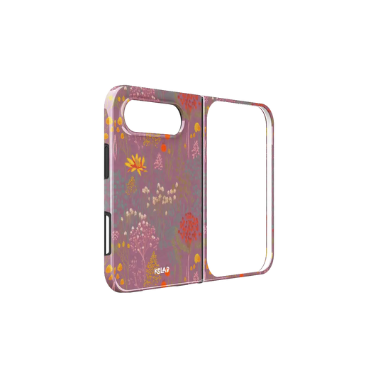 Dusty Pink Wildflower, Botanical Meadow iPhone 18 Fold Case, unfolded side view showing the hinge