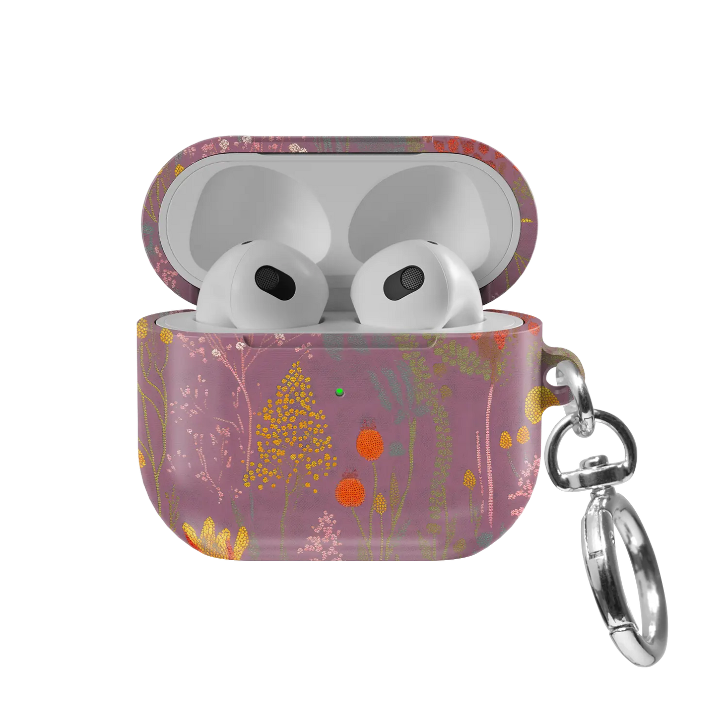 Dusty Pink Floral AirPods Case, front view with lid open