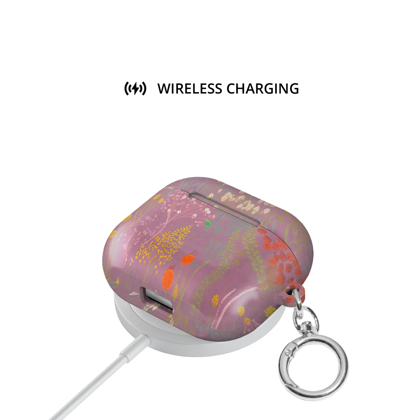 Dusty Pink Floral AirPods Case, on wireless charger