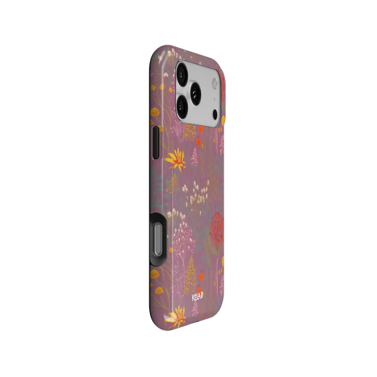 Dusty Pink Floral iPhone Case, side angle view showing precise button cutouts and wraparound edge