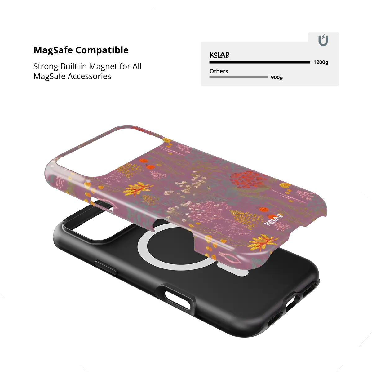 Dusty Pink Floral iPhone Case, MagSafe compatible with built-in magnet strength