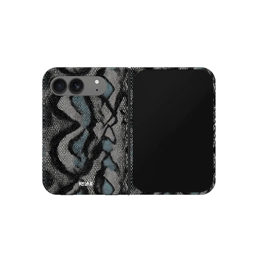 Teal Snakeskin, Snake Print Exotic iPhone 18 Fold Case, unfolded front view