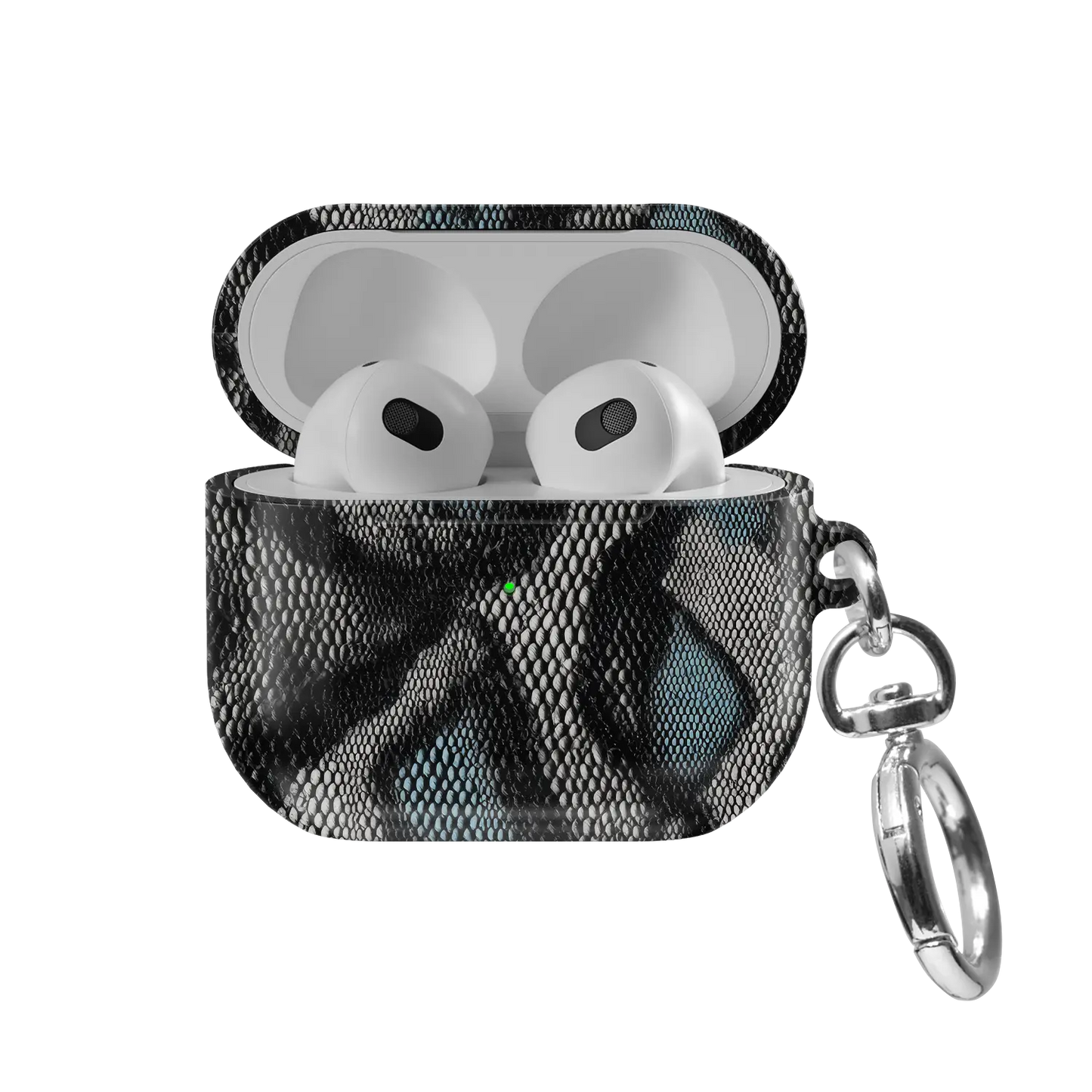 Viper Mesh | Teal Snake Print AirPods Case - front view with open lid
