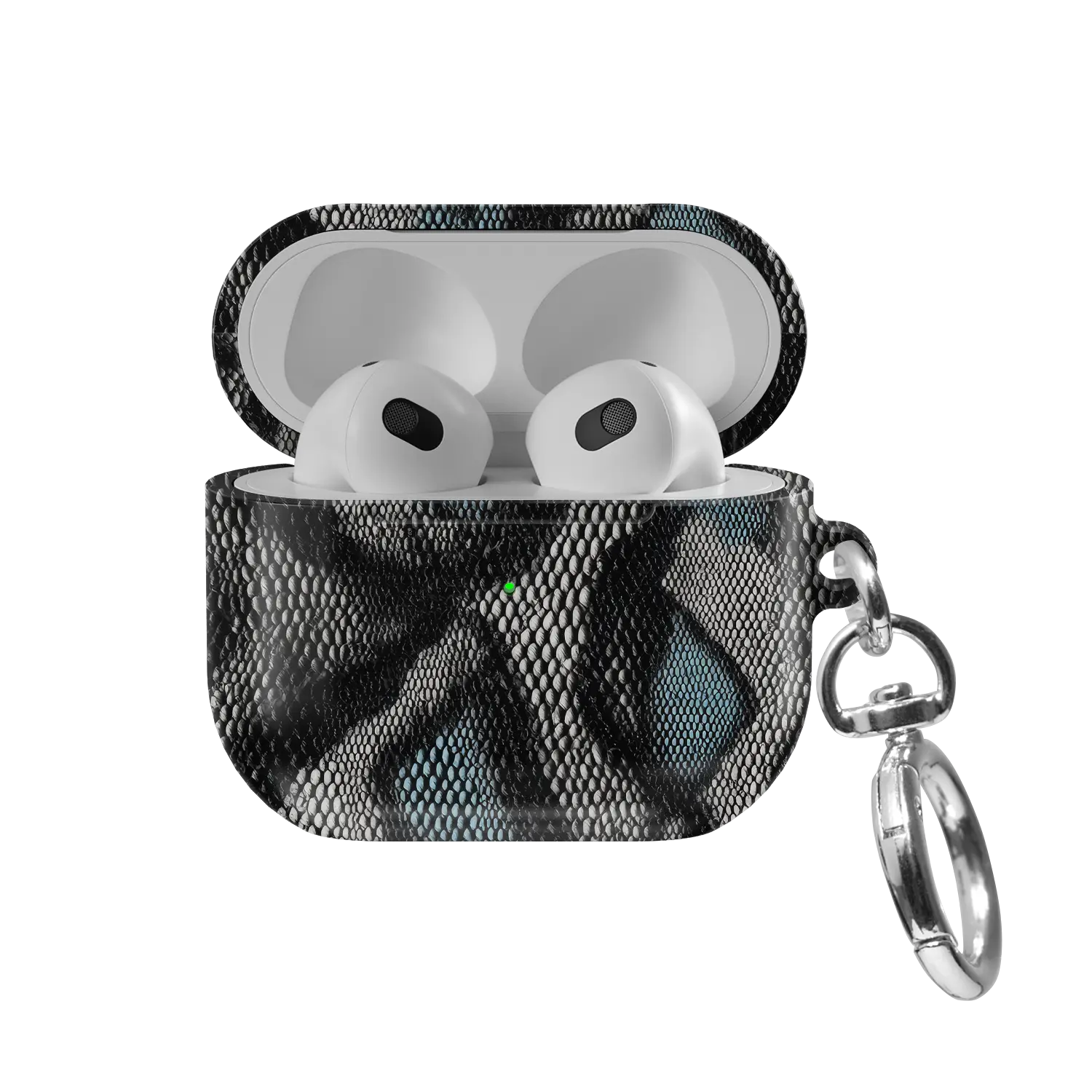 Viper Mesh | Teal Snake Print AirPods Case - front view with open lid