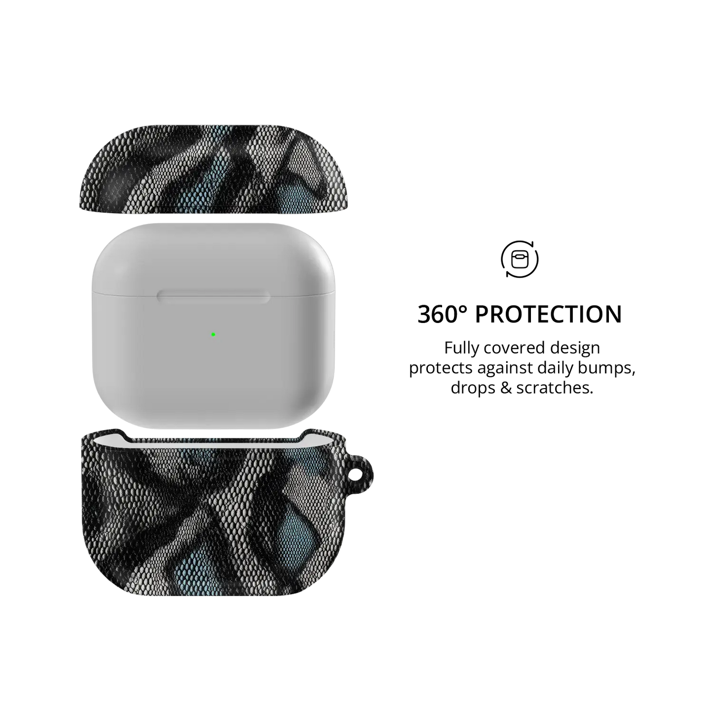 Viper Mesh | Teal Snake Print AirPods Case - 360 degree protection view