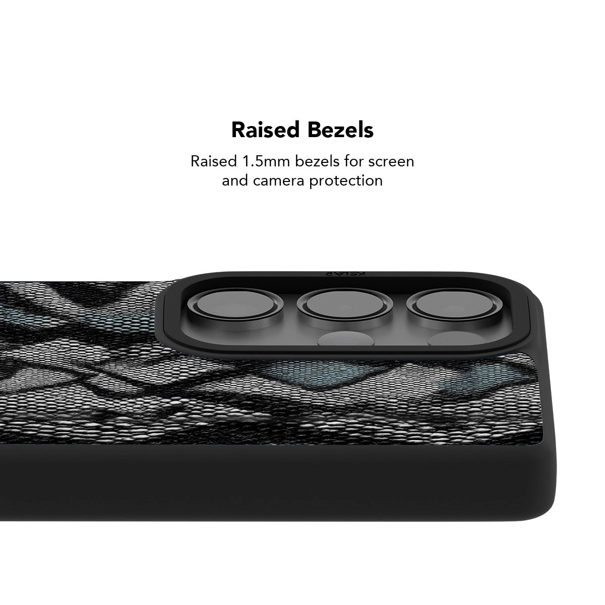 Samsung Galaxy phone case in navy with a minimalist polka dot pattern and raised bezels for screen protection