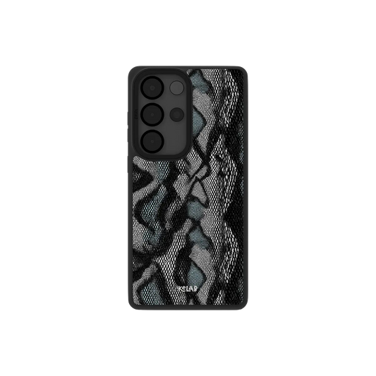 Samsung Galaxy phone case in black and blue with a modern minimalist design and textured surface