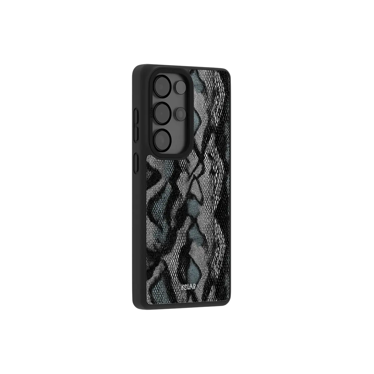 Samsung Galaxy phone case in black with a modern textured pattern and TPU material for protection