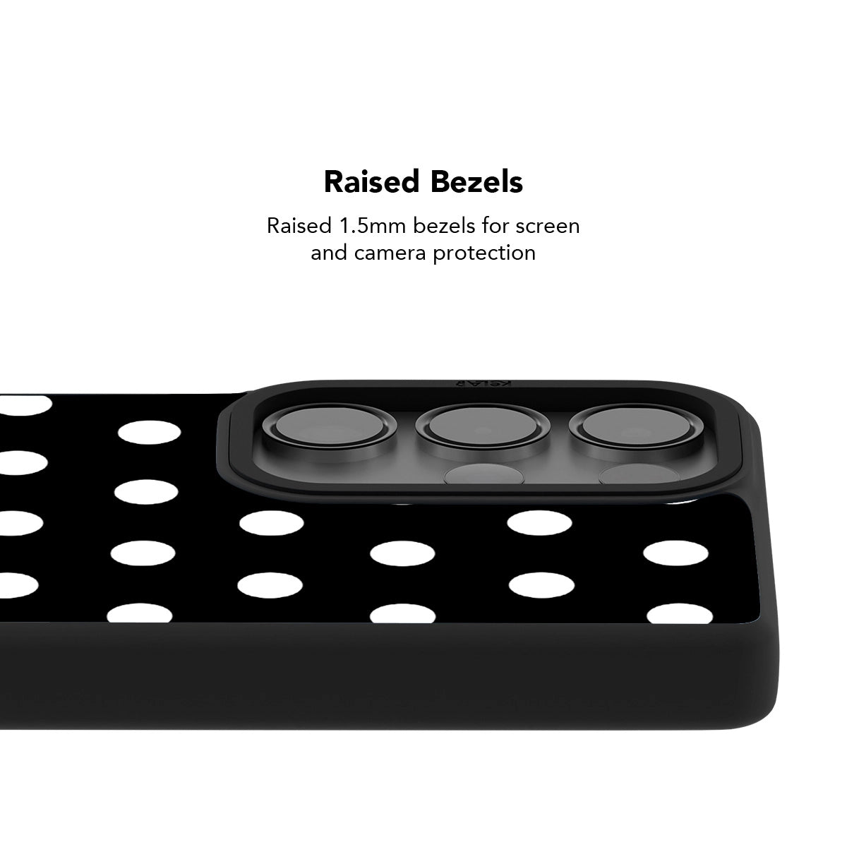 Classic black polka dot Samsung Galaxy phone case with raised bezels for screen and camera protection