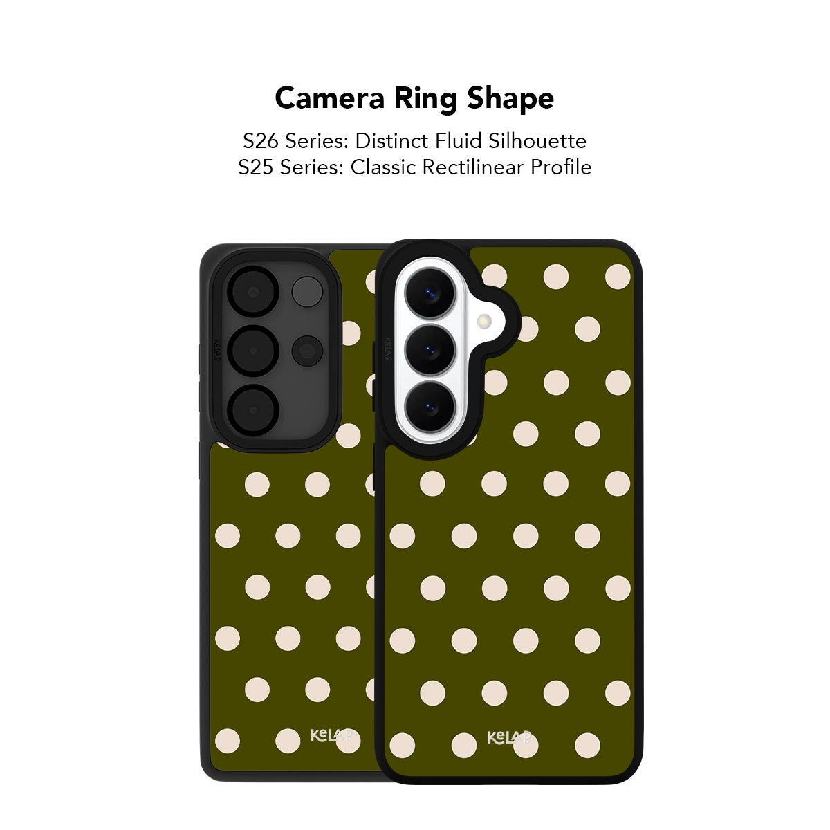 Samsung Galaxy phone case in navy with a classic polka dot pattern for Galaxy S26 and S25 models