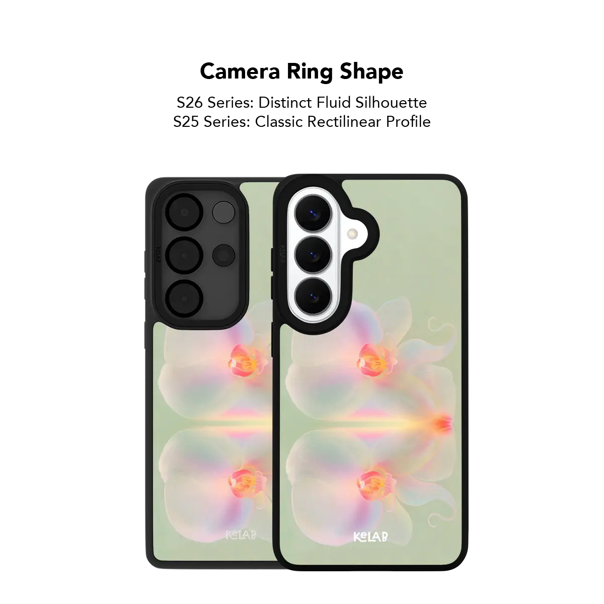 Close up of the camera ring cutout on the iridescent orchid Samsung Galaxy case