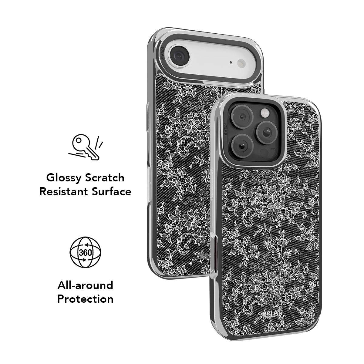 Botanical design iPhone Case in chrome silver with glossy scratch-resistant surface and 360 protection