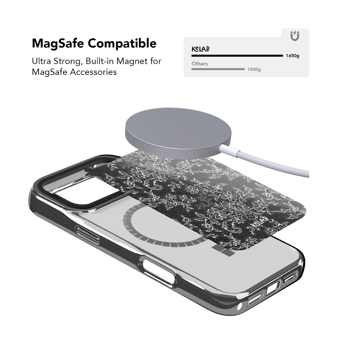 Botanical iPhone Case in chrome silver with MagSafe compatibility and ultra-strong built-in magnet