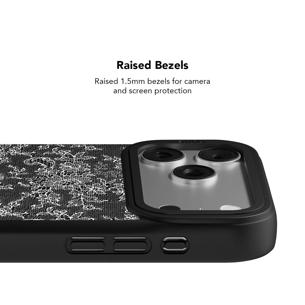 Black botanical iPhone Case with raised bezels for camera and screen protection