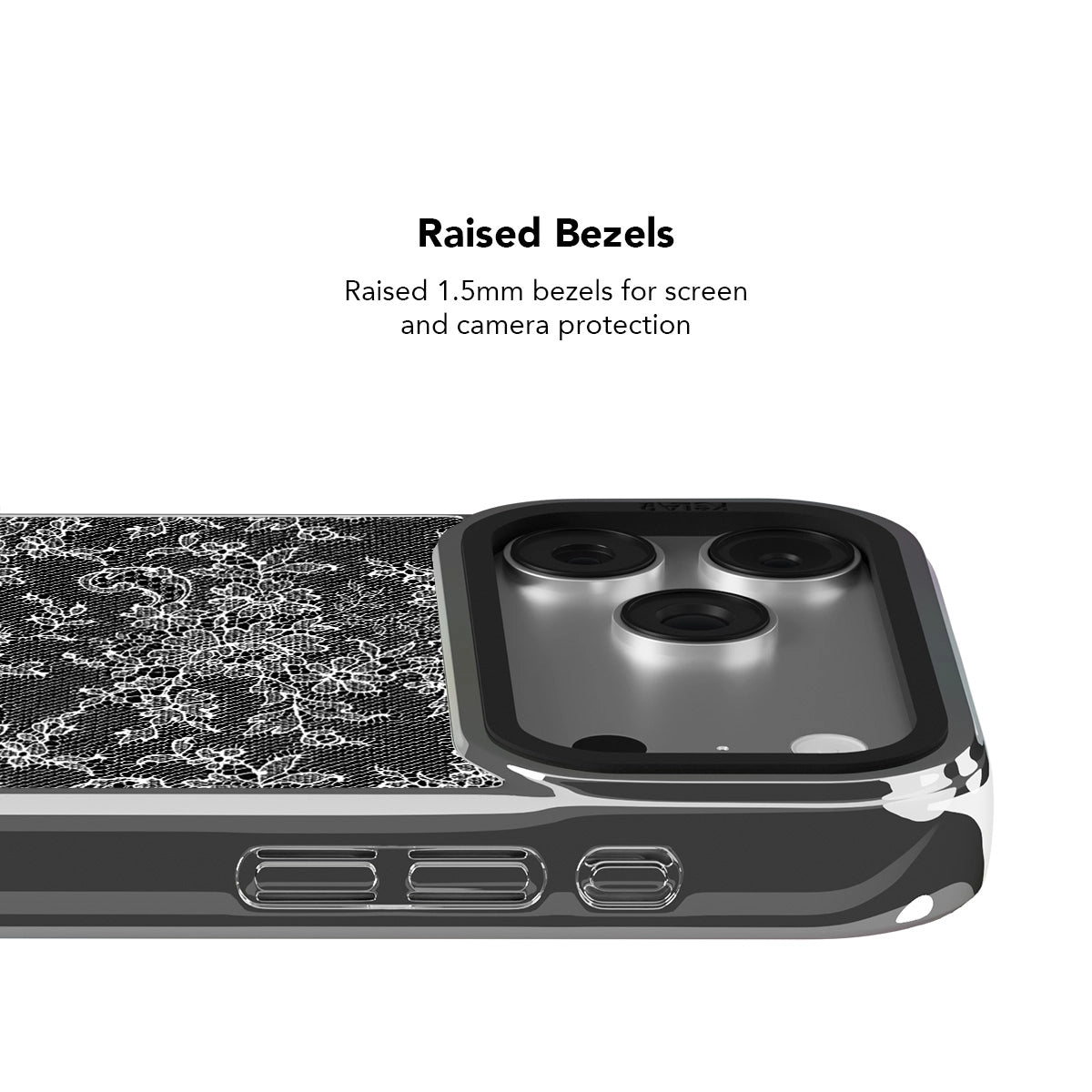 Black botanical iPhone Case with raised bezels for screen and camera protection