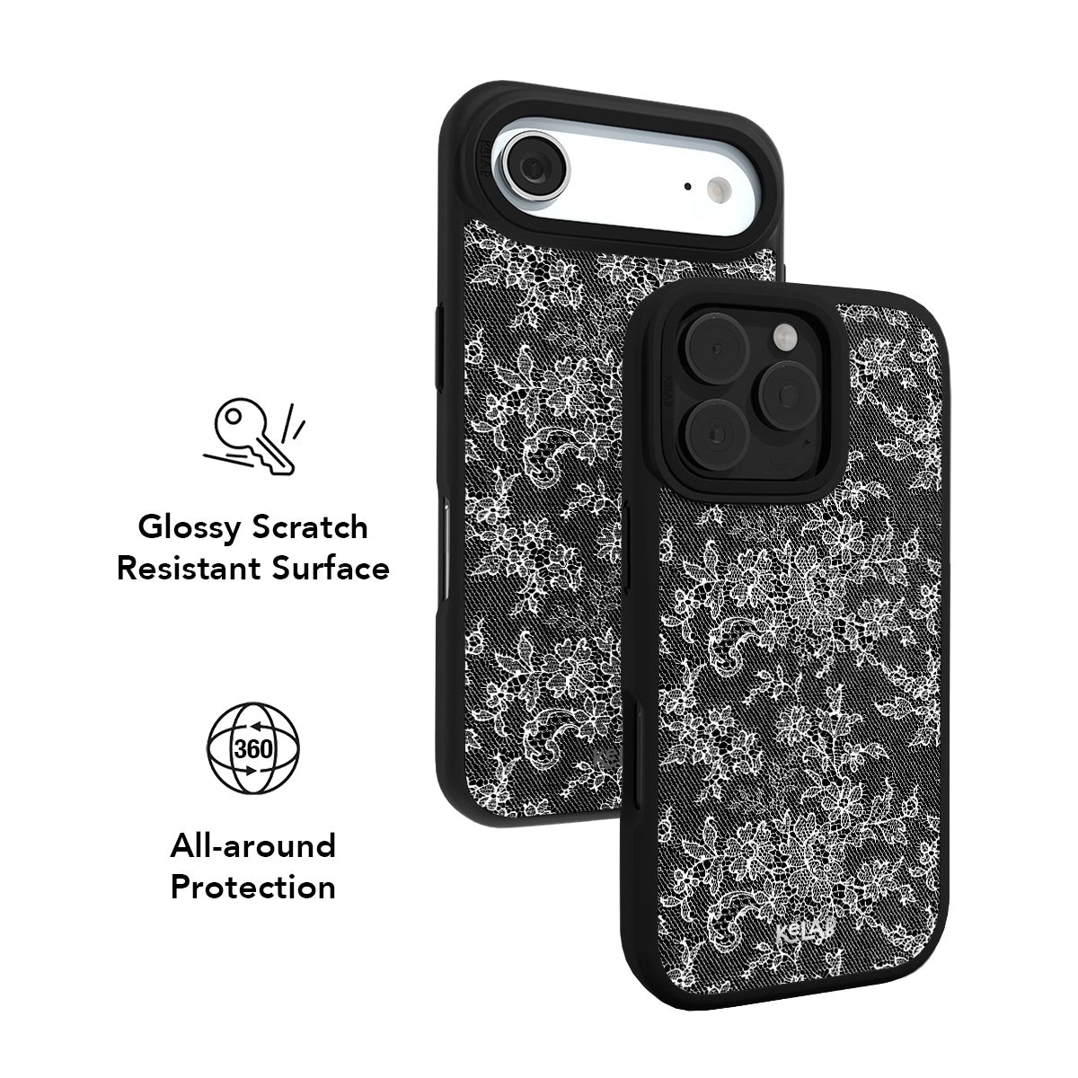 Black botanical iPhone Case made of TPU with a glossy scratch-resistant surface for all-around protection