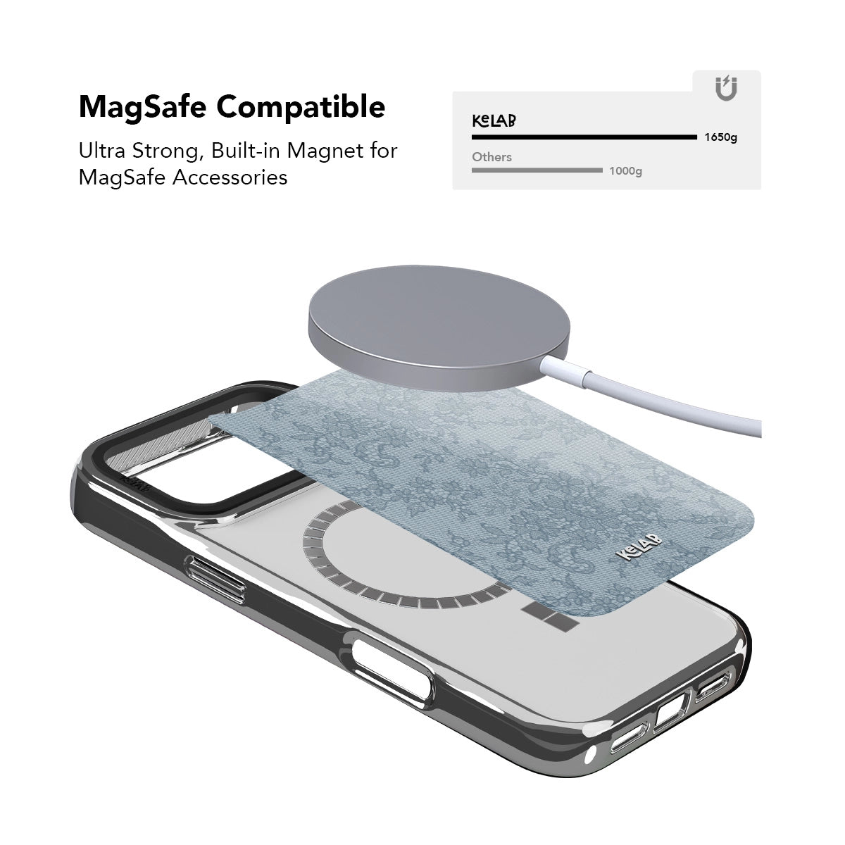 MagSafe compatible iPhone Case in chrome silver with botanical design for iPhone 17 Pro Max