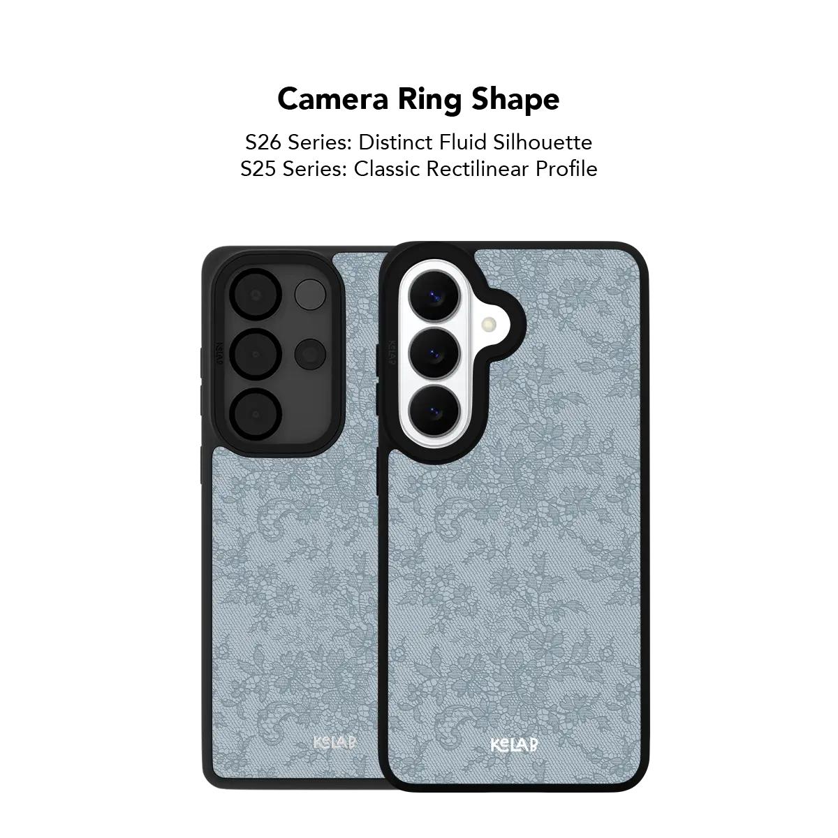 Close up of the camera ring cutout on the slate blue lace Samsung Galaxy case