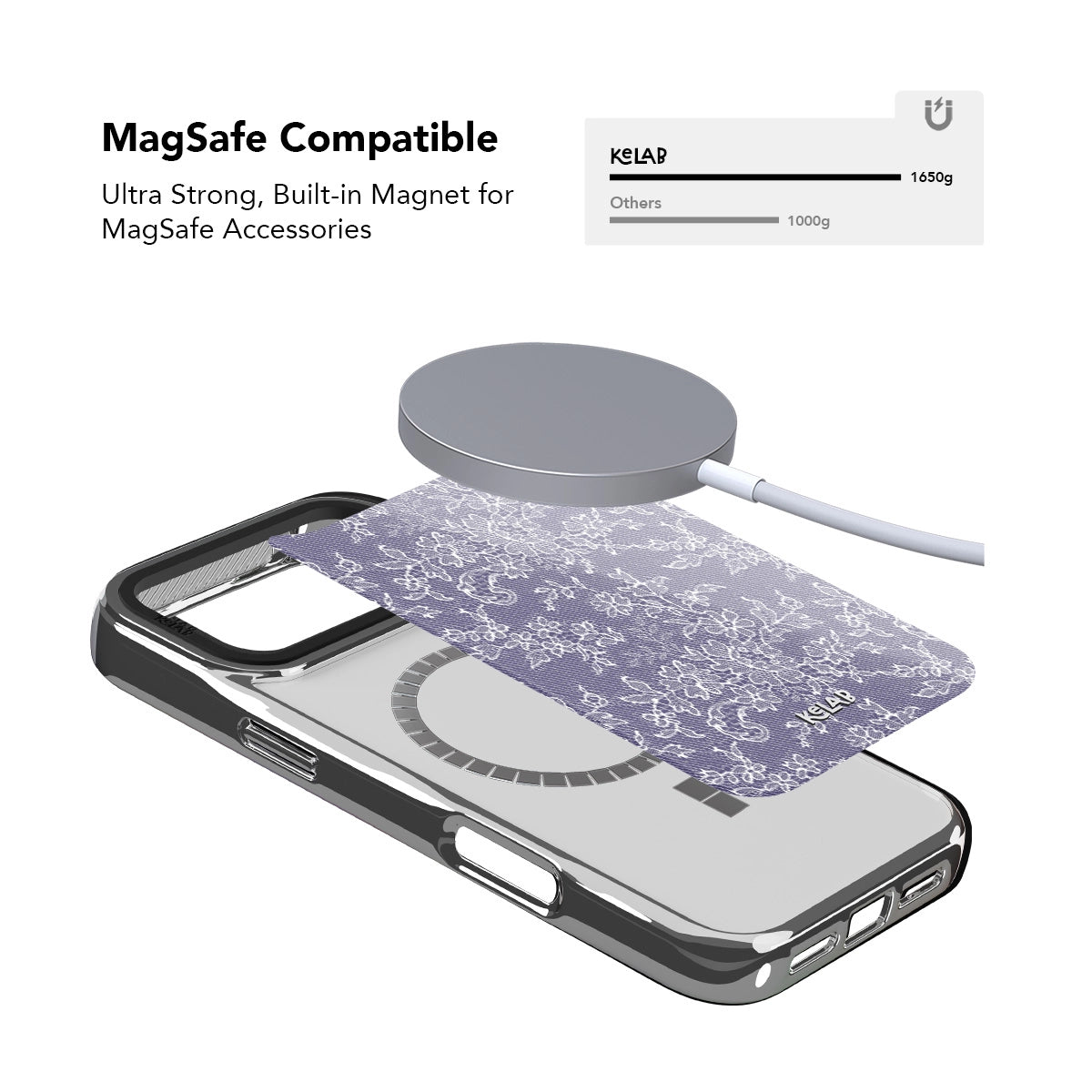 Chrome silver iPhone Case with botanical design, MagSafe compatible and made of durable TPU material