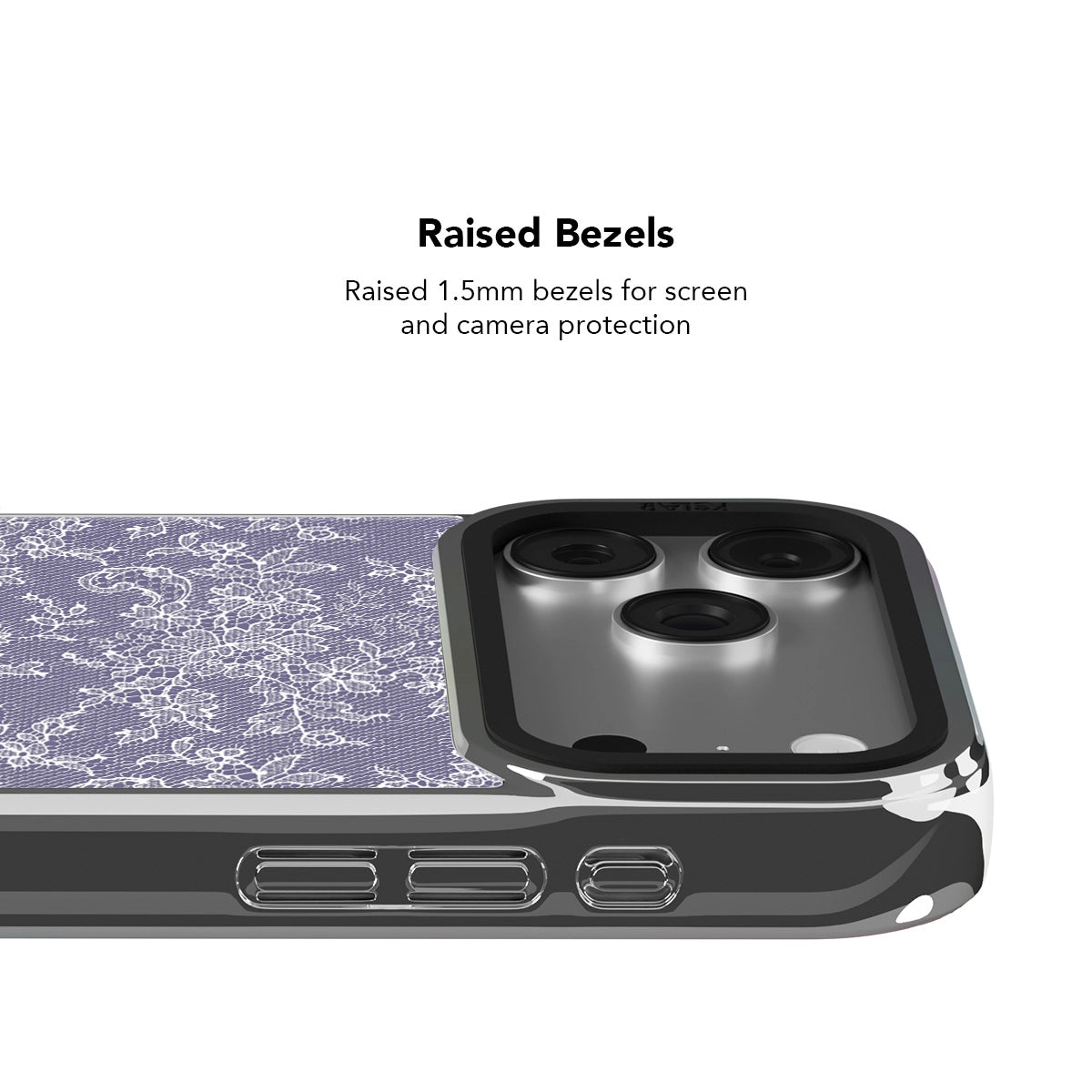 Botanical design iPhone Case in chrome silver with raised bezels for screen and camera protection