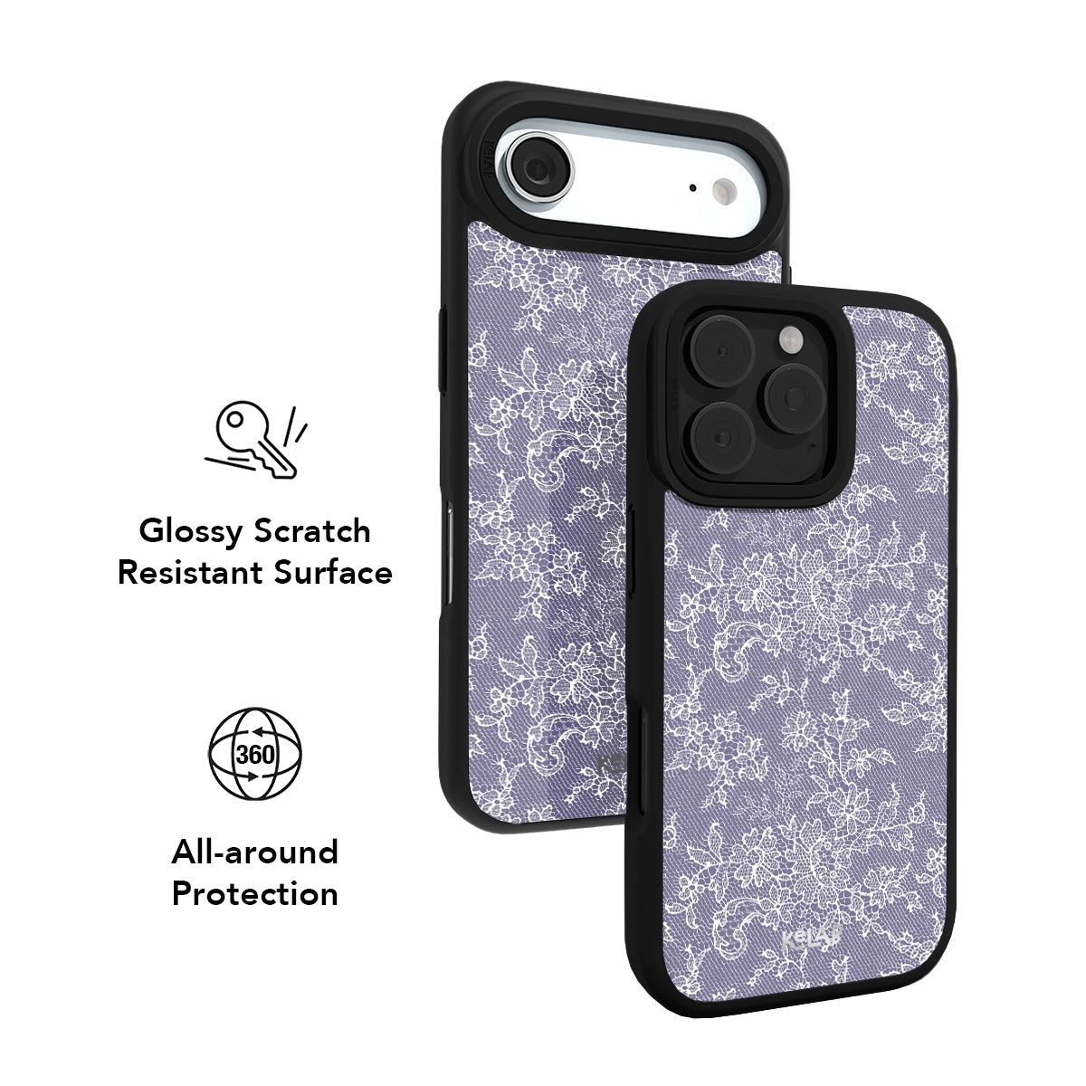 Floral pattern iPhone Case in iridescent purple with glossy scratch-resistant surface and all-around protection