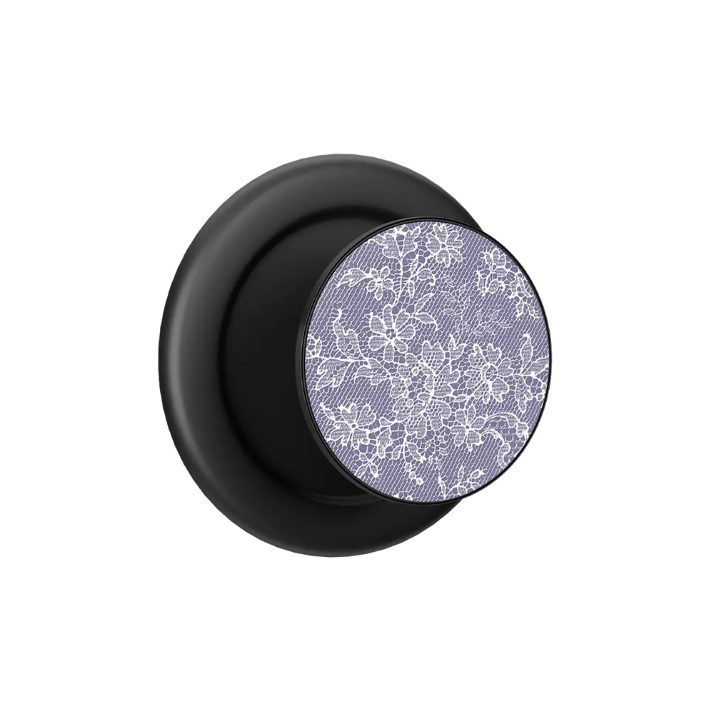 Black PopSockets grip holder featuring a floral lace design for MagSafe phone grip compatibility