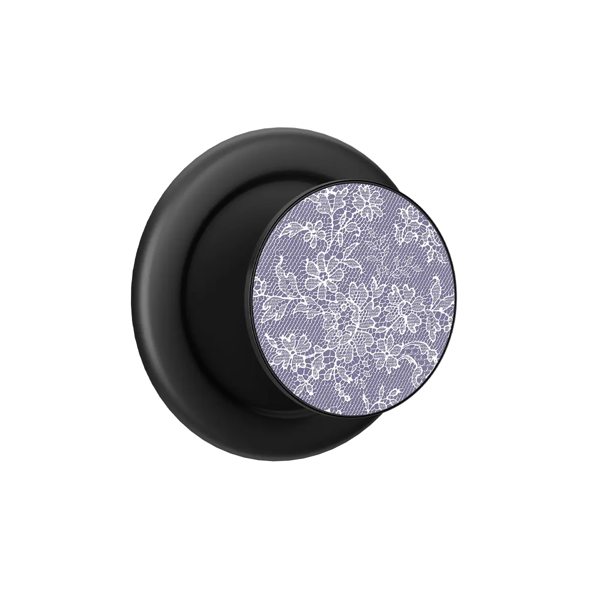 Black PopSockets grip holder featuring a floral lace design for MagSafe phone grip compatibility