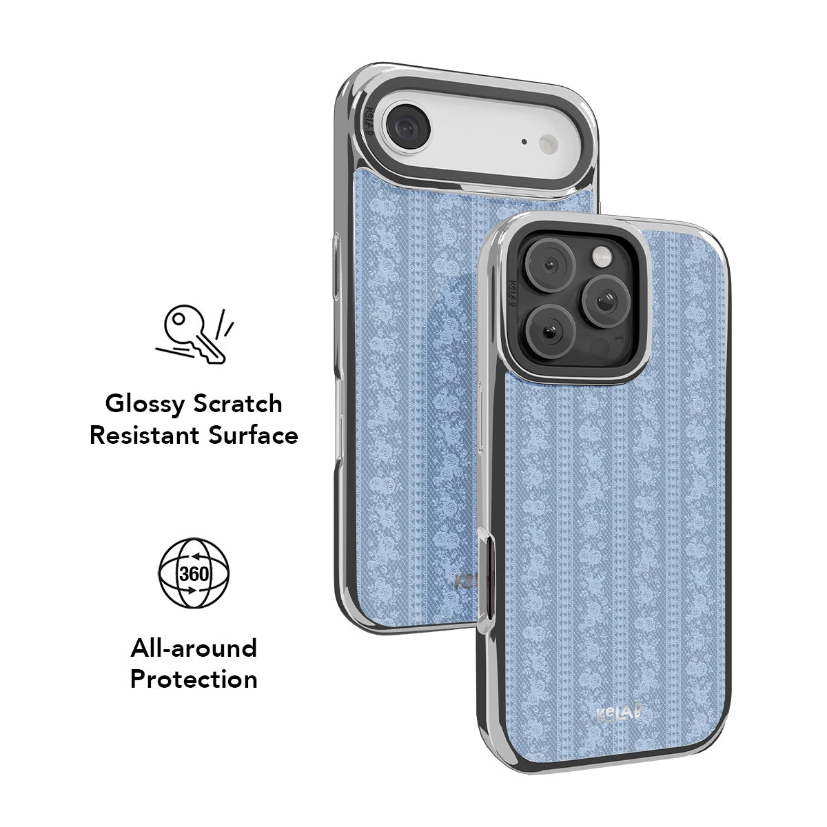 Botanical iPhone Case in glossy iridescent blue with scratch-resistant surface and all-around protection