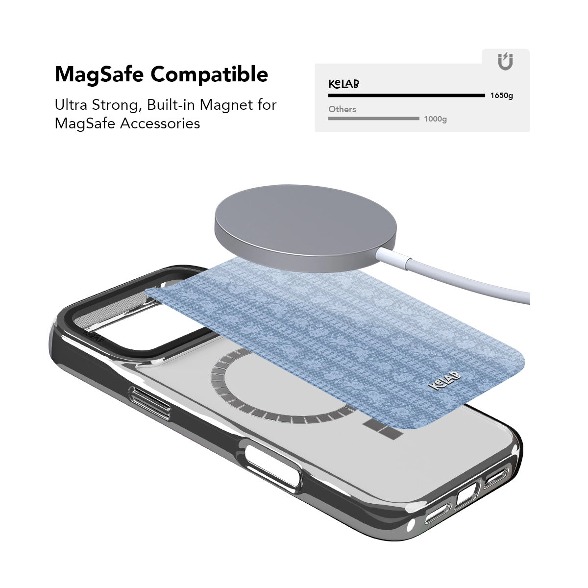 Chrome silver iPhone Case with built-in magnet for MagSafe accessories and strong TPU material