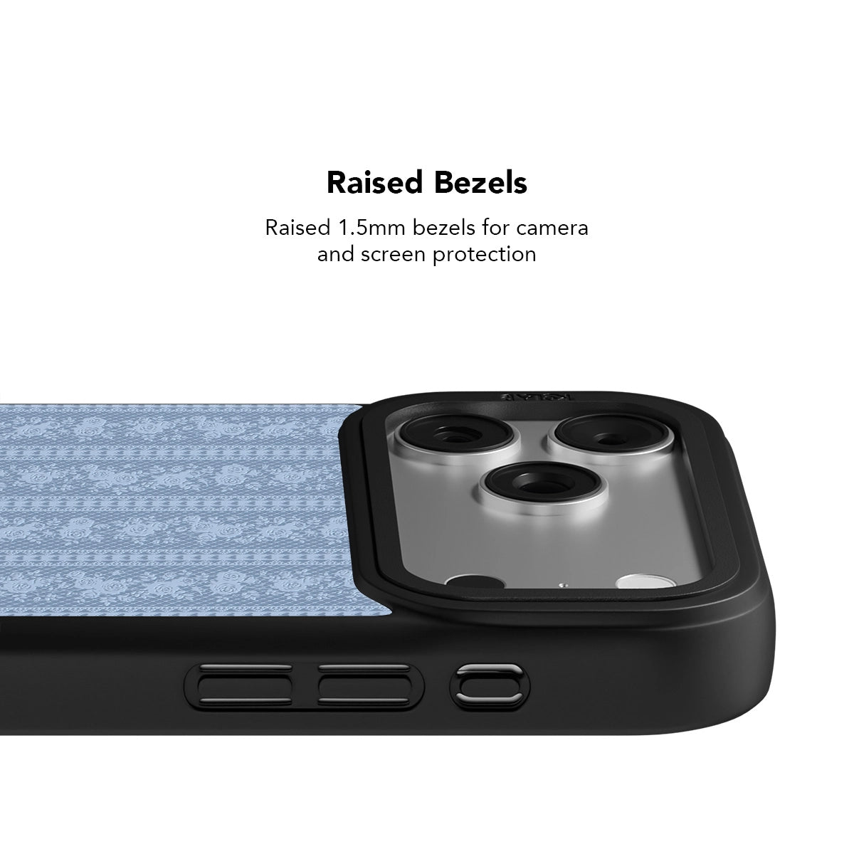 Black iPhone Case with botanical design and raised bezels for camera and screen protection