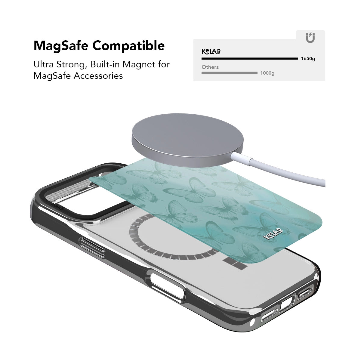 Botanical design iPhone Case in iridescent green with MagSafe compatibility and ultra-strong TPU material