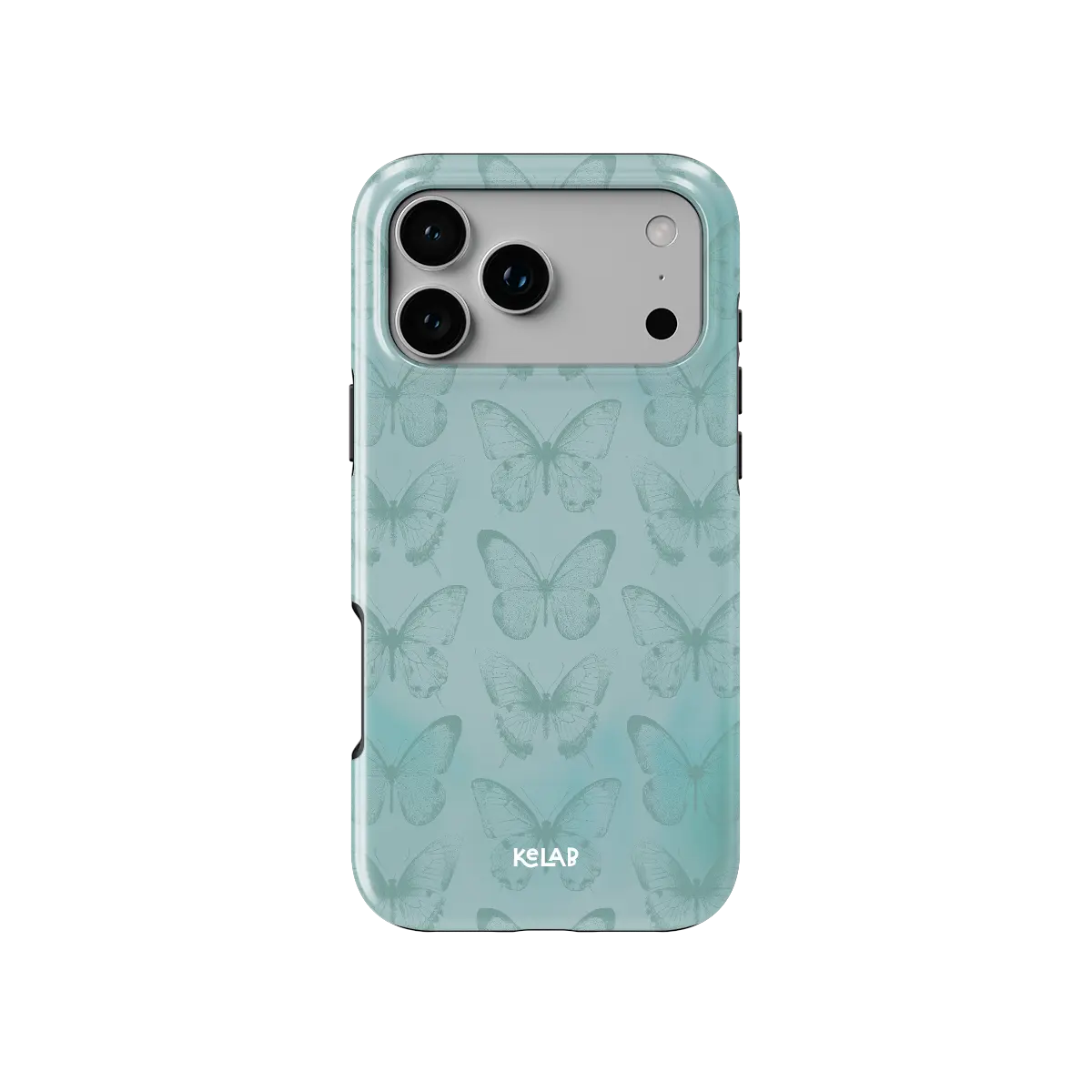 Teal Butterfly, Cottagecore Boho iPhone Case, back view showing full coverage and camera cutout