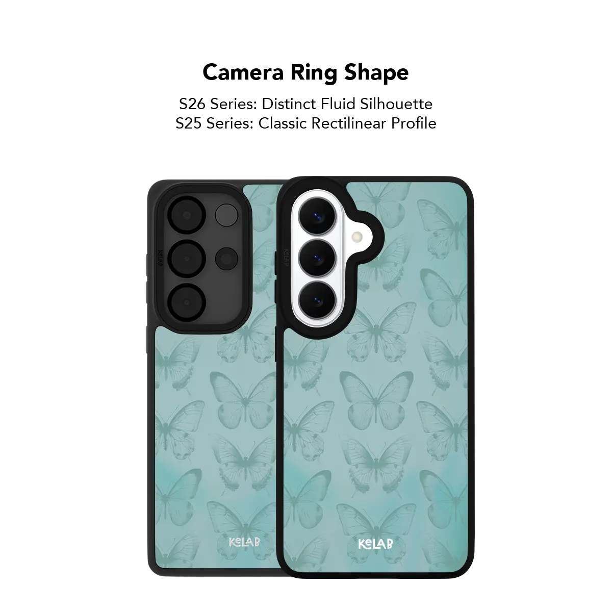 Close up of the camera ring cutout on the teal butterfly Samsung Galaxy case