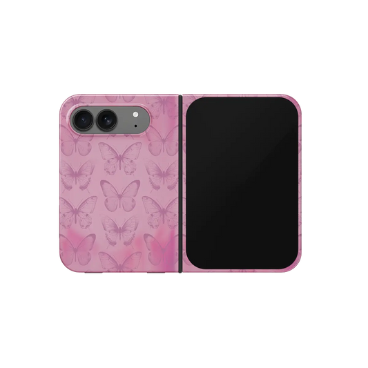 Pink Butterfly, Coquette Cottagecore iPhone 18 Fold Case, unfolded front view