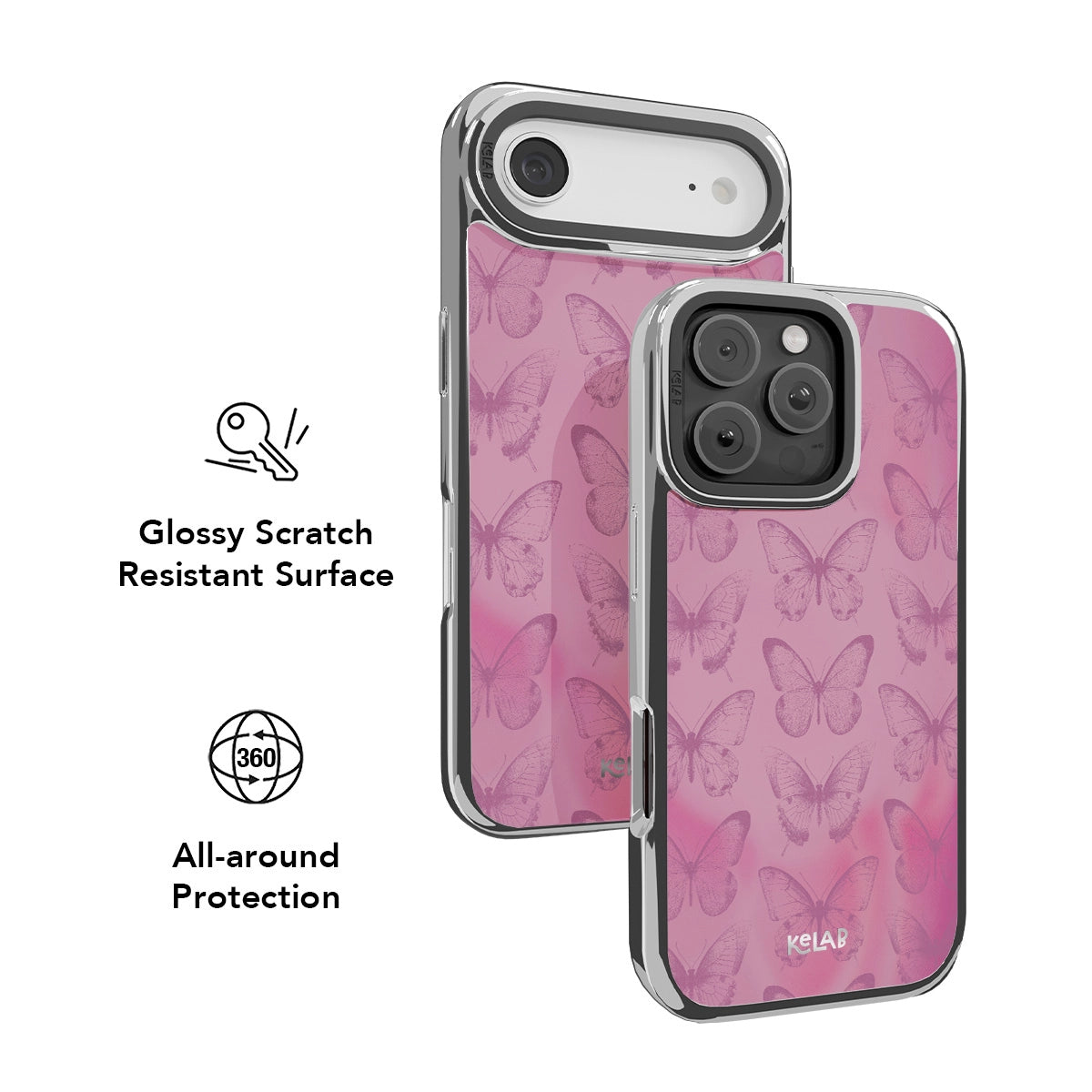 Glossy pink butterfly iPhone Case with scratch-resistant surface and all-around protection
