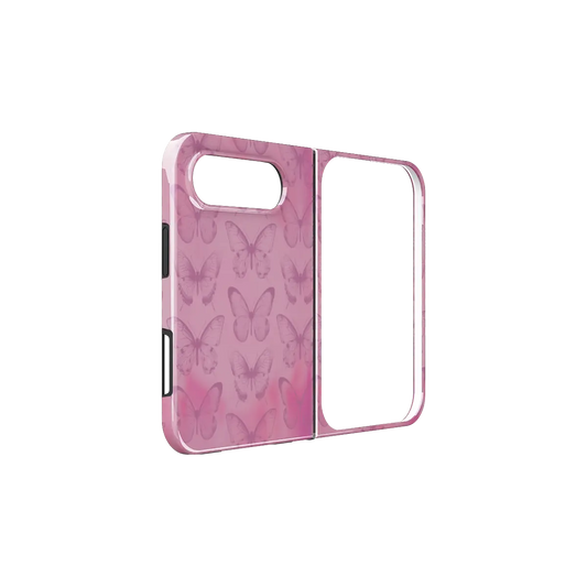 Pink Butterfly, Coquette Cottagecore iPhone 18 Fold Case, unfolded side view showing the hinge