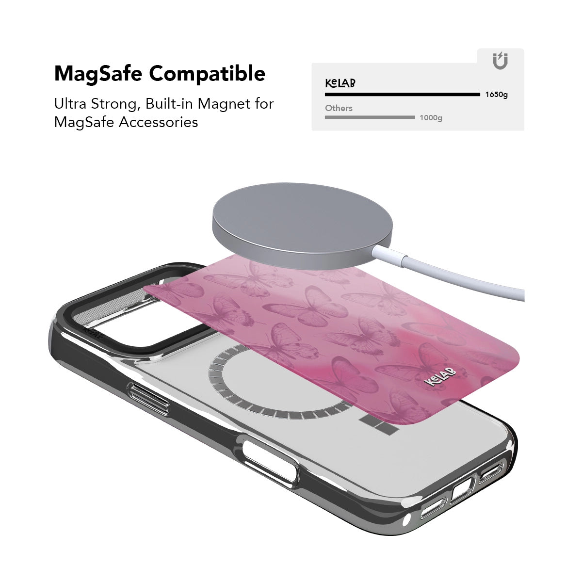 Chrome silver iPhone Case with botanical design, MagSafe compatible and made from durable TPU material
