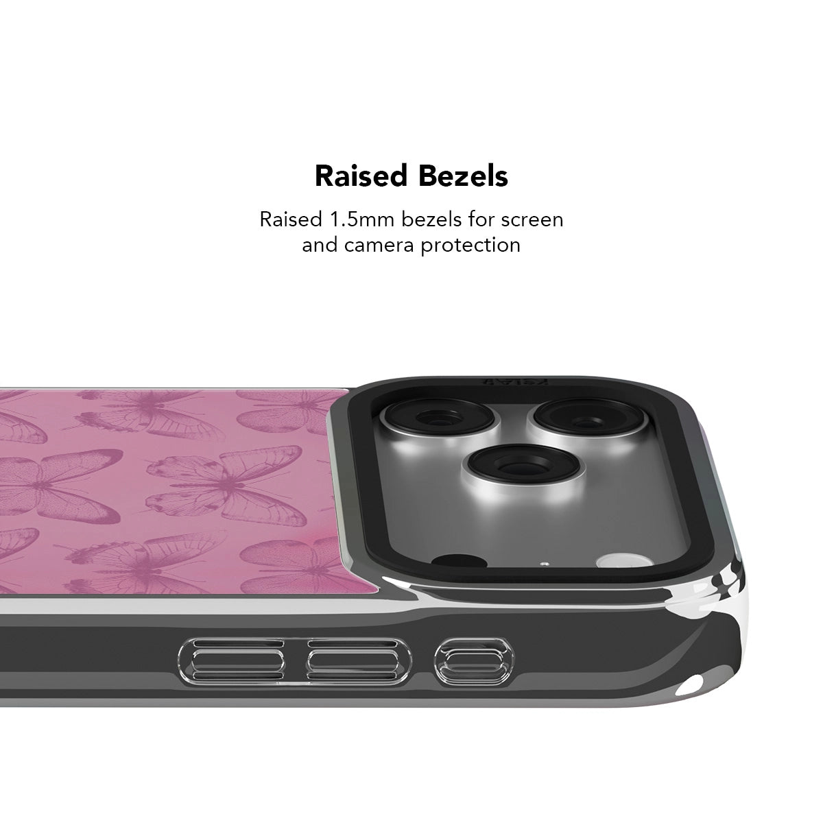 Pink botanical iPhone Case with raised bezels for screen and camera protection