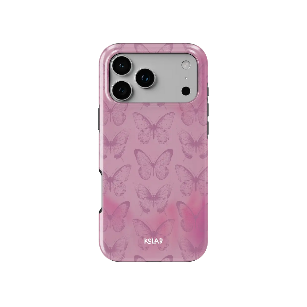 Pink Butterfly, Coquette Cottagecore iPhone Case, back view showing full coverage and camera cutout