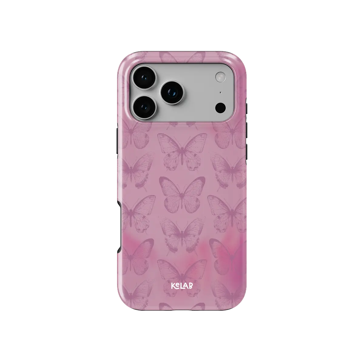 Pink Butterfly, Coquette Cottagecore iPhone Case, back view showing full coverage and camera cutout