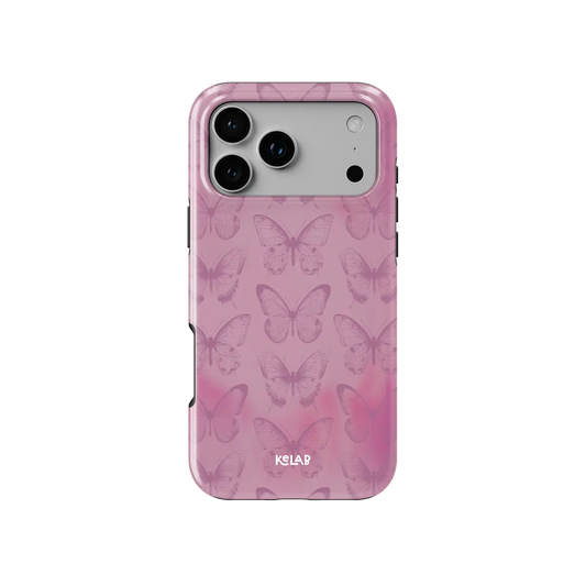 Pink Butterfly, Coquette Cottagecore iPhone Case, back view showing full coverage and camera cutout