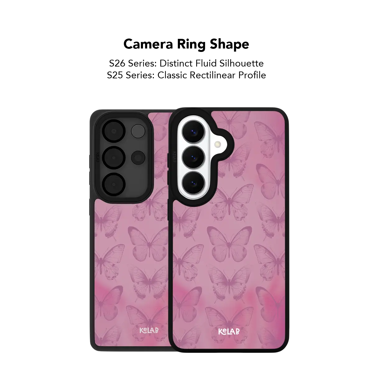 Close up of the camera ring cutout on the pink butterfly Samsung Galaxy case