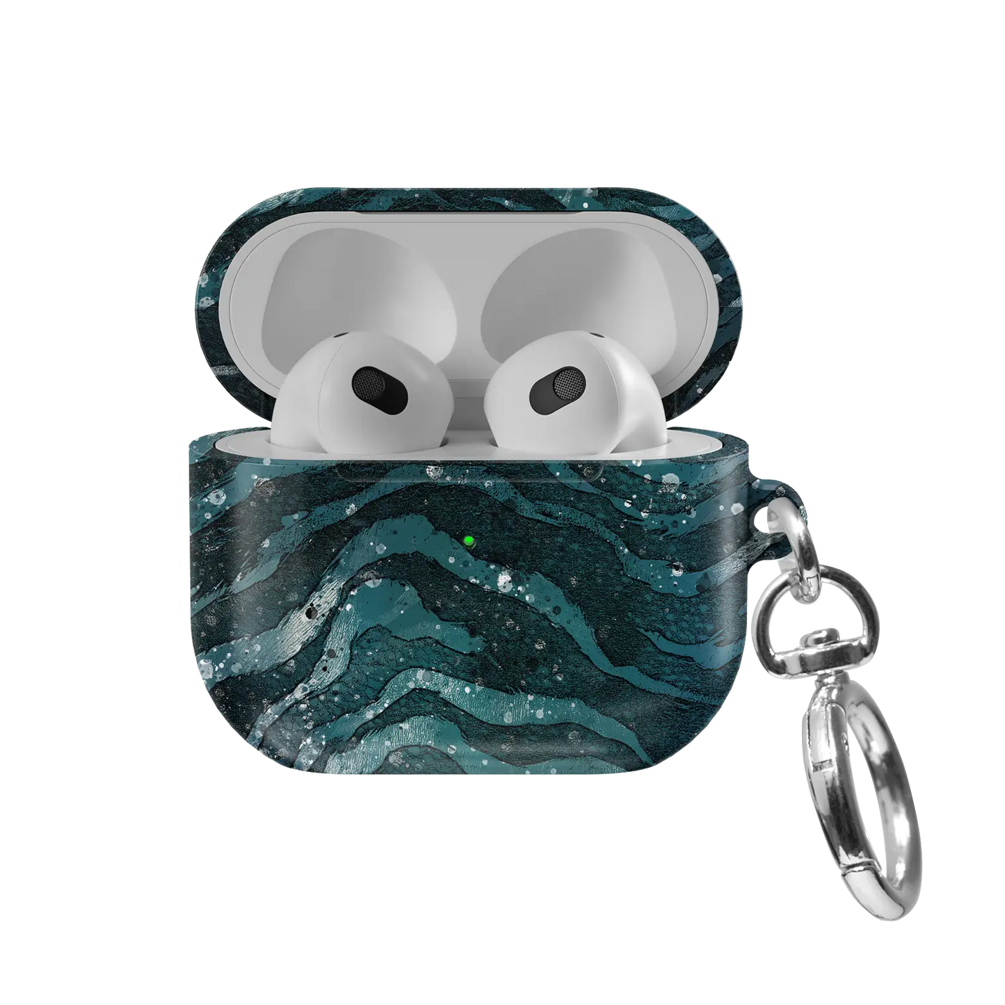 Deep Sea Marble | Teal Zebra Print AirPods Case - front view with open lid