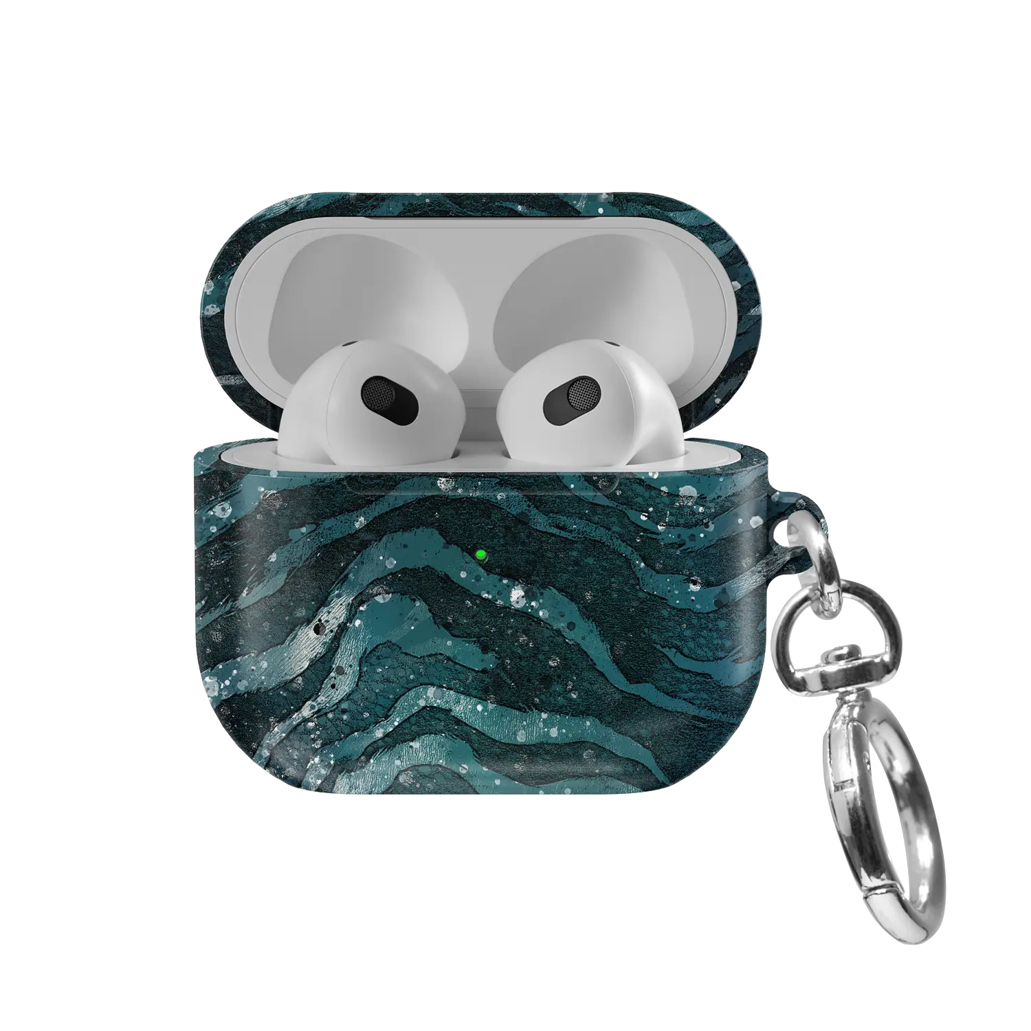 Deep Sea Marble | Teal Zebra Print AirPods Case - front view with open lid