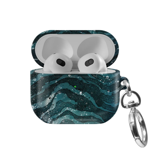 Deep Sea Marble | Teal Zebra Print AirPods Case - front view with open lid