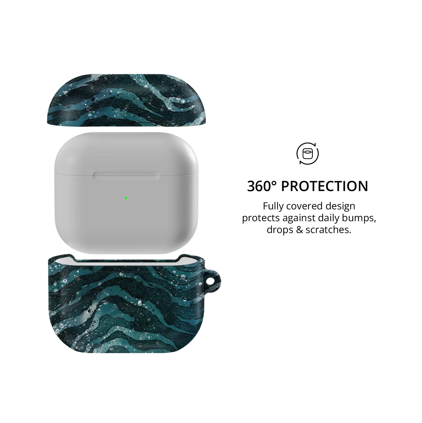 Deep Sea Marble | Teal Zebra Print AirPods Case - 360 degree protection view